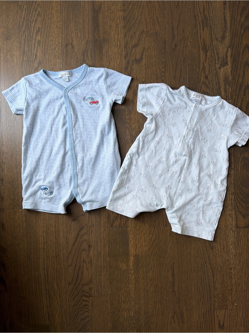 Kissy Kissy Baby Short Sleeve Rompers Set in Light Blue and White 2pc